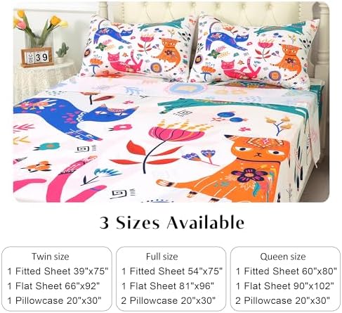 EDGZKO Queen Cat Sheet Set 4 Piece Kids Bedding