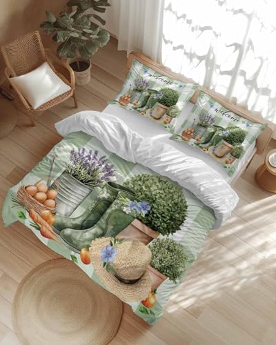 ZOE GARDEN Queen Duvet Cover Set 3 pcs with Plaid Pillowcases