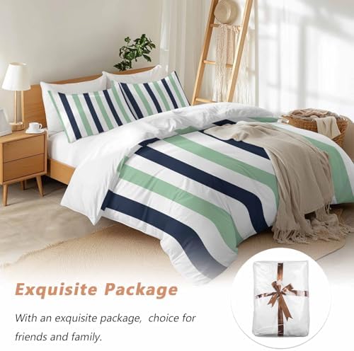 Sabolny Green Vertical Stripes Duvet Cover Set 3 Piece