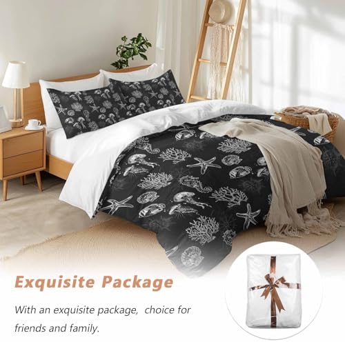 Sabolny Coastal Black Queen Duvet Cover Set 3 Piece