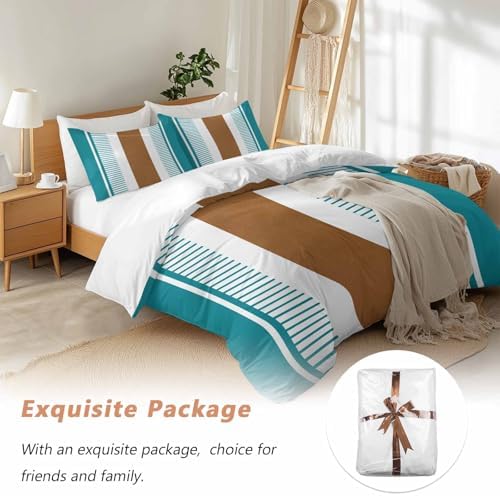Sabolny Teal Stripes Queen Duvet Cover Set 3 Piece 1