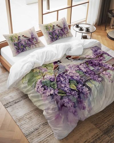 ZOE GARDEN Fluffy Flowers Birds Bed Duvet Cover Queen Size