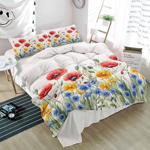 3 Piece Bedding Set with Wild Flower Design