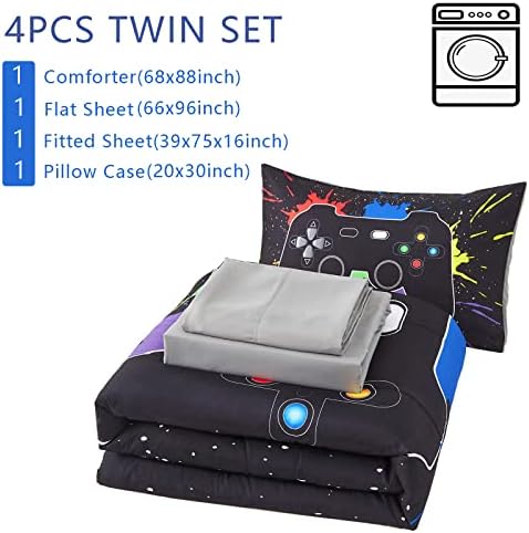 KAKKI 4 Piece Boys Twin Gamer Comforter Set