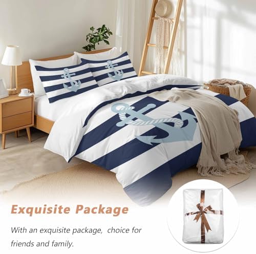 Sabolny Auqa Anchor 3-Piece Duvet Cover Set