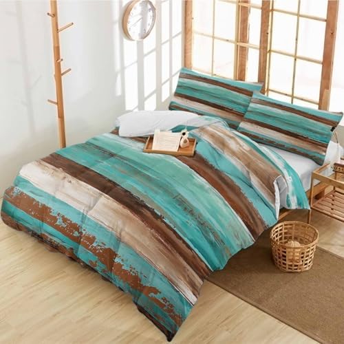 Alandar Home Retro Wood Grain Duvet Cover Set