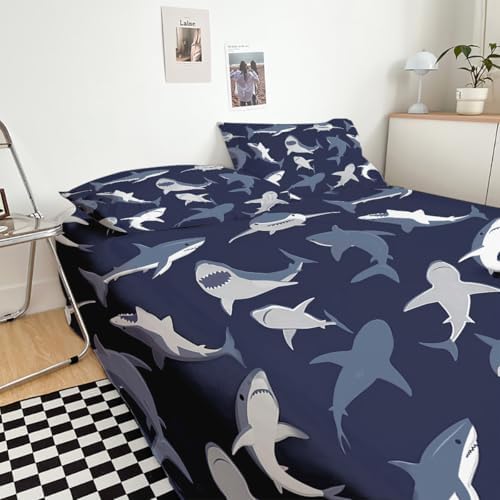 Shark Fish Print Kids Duvet Cover Set