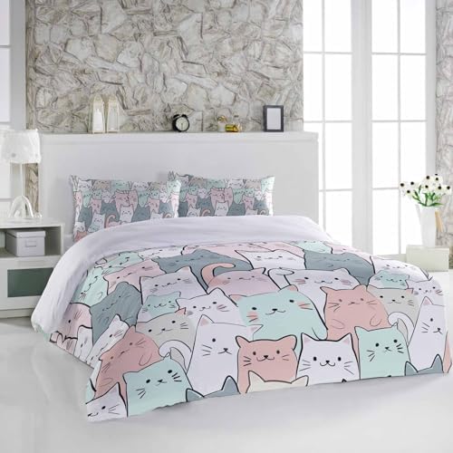 3 Piece Bedding Set with Cartoon Cat Design