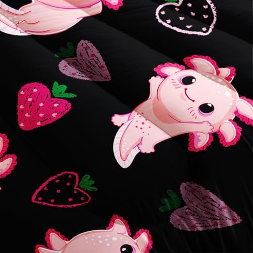 Cute Axolotl Bedding Set for Kids Pink Strawberry Comforter Set