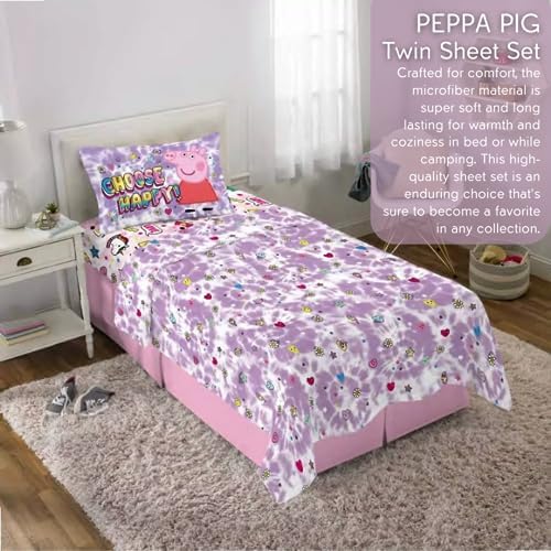 Franco Peppa Pig Pink Heart Kids Microfiber Sheet Set Twin