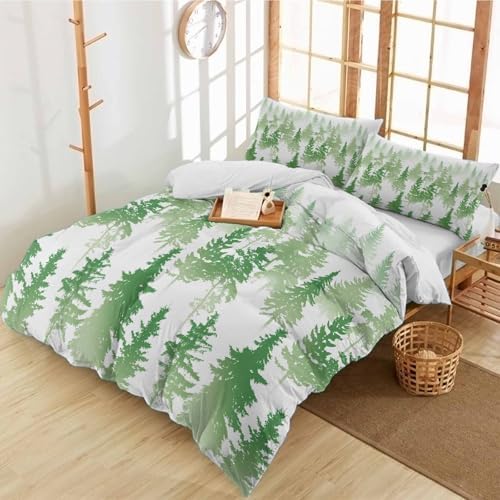 3 Piece Bedding Set with Forest Silhouette Duvet Cover and Pillow Shams