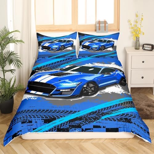 Blue Sports Car Duvet Cover Set Twin Size