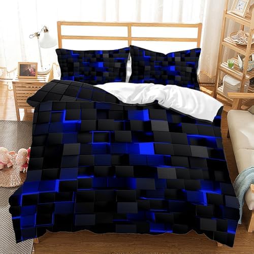 Geometric Blue Black Duvet Cover Set Twin 3PCS
