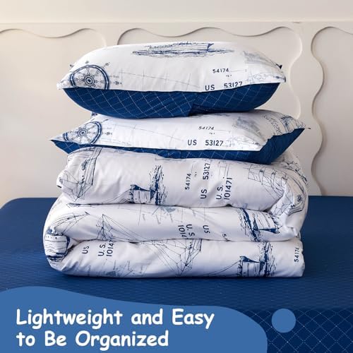 SimpleOpulence 4-Piece Organic Cotton Kids Duvet Set with Sailboat Pattern