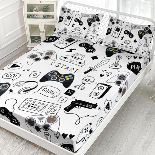 AILONEN Gaming Fitted Sheet Set for Boys Twin XL 3Pcs
