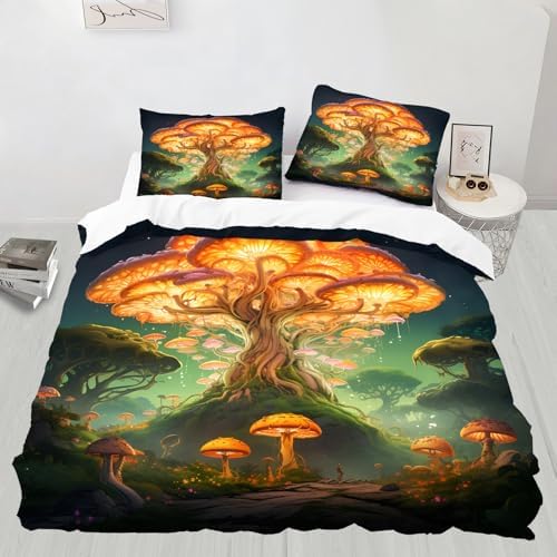 STRELEC Mushroom Forest Duvet Cover Set 3-Piece California King Green