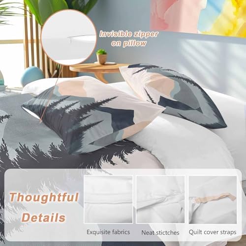 Sabolny Mountain Forest Queen Duvet Cover Set with Throw Pillowcases