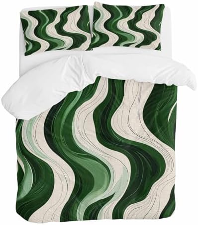 Geometric Green Duvet Cover Set 3 Piece with Throw Pillowcases