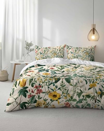 ZOE GARDEN Botanical Print Duvet Cover Set 3 Piece Full Size