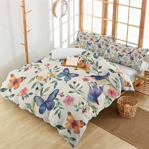 3 Piece Bedding Set Watercolor Purple Butterflies