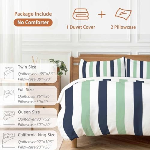 Sabolny Green Vertical Stripes Duvet Cover Set 3 Piece