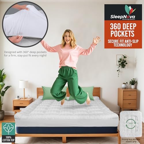 SLEEPNOVA King Mattress Topper 100 Cotton Breathable