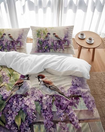 ZOE GARDEN Fluffy Flowers Birds Bed Duvet Cover Queen Size
