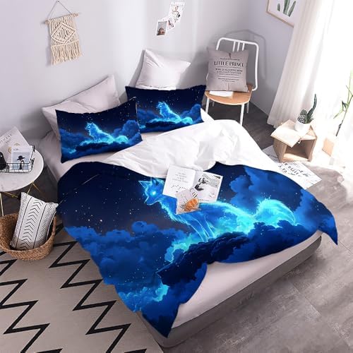 GIPNIAU 3D Print Duvet Cover Set Wolf Blue California King