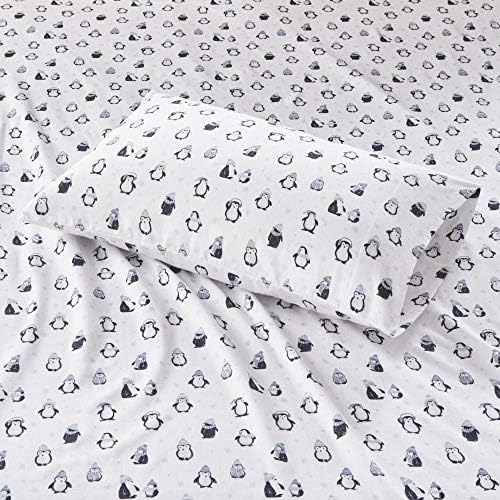 Intelligent Design Flannel Sheet Set with Blue Penguins Print 1