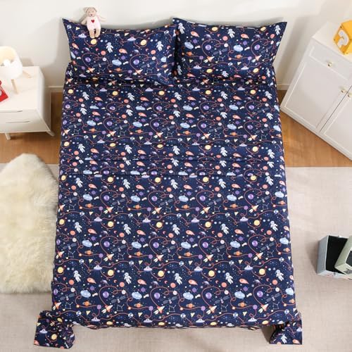 LONAVA Twin Sheet Set Kids - Astronauts 3 Piece Microfiber Bedding