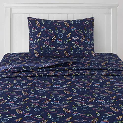 Sweet Home 1500 Supreme Kids Bed Sheet Set - Twin Neon Spaceships