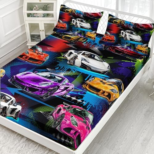 AILONEN Racing Car Fitted Sheet Set for Kids