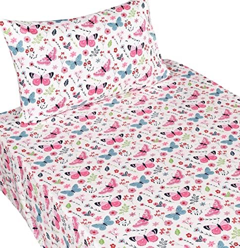 Scientific Sleep Butterfly Pink Flower 100 Cotton Bed Sheet Set Kids