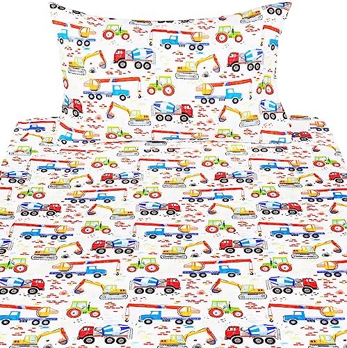 J-pinno Kids Bedding Set with Excavator and Crane Design
