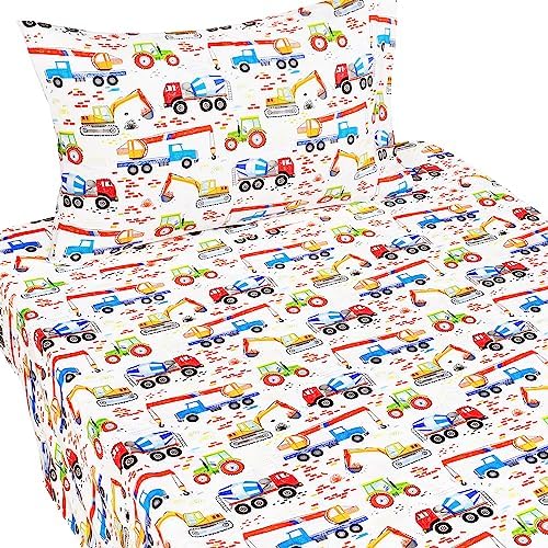 J-pinno Kids Bedding Set with Excavator and Crane Design