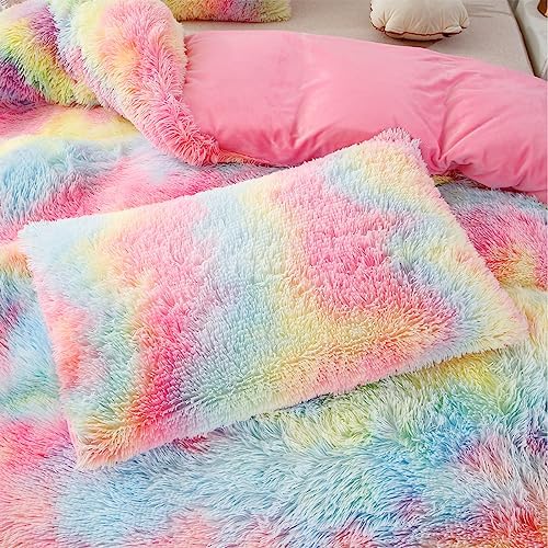PERFEMET Pink Plush Shaggy Comforter Set 3 Piece