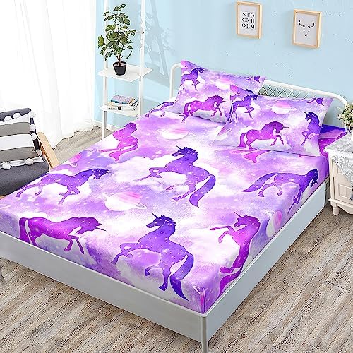 HOSIMA Purple Unicorn Bedding Set for Girls Kids