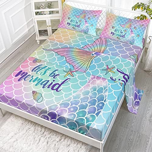 Datura Home 4Pcs Kids Rainbow Scales Bedding Set with Pillowcases