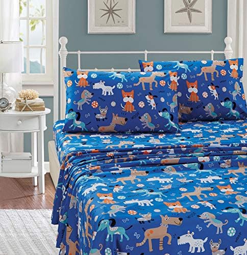 Better Home Style Blue Dog 4-Piece Sheet Set for Kids
