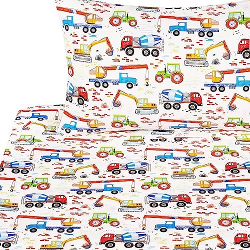 J-pinno Kids Bedding Set with Excavator and Crane Design