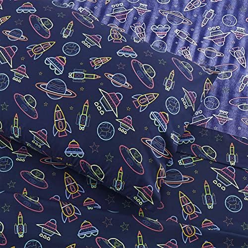 Sweet Home 1500 Supreme Kids Bed Sheet Set - Twin Neon Spaceships